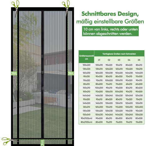 Sekey Insektenschutz Fliegengitter Moskitonetztür Zuschneidbar Türvorhang für Tür 90x220cm, Schwarz