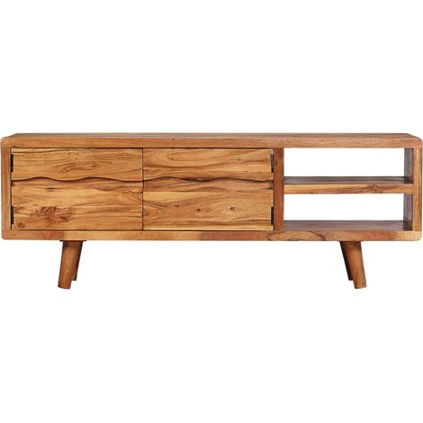 Meuble TV en Bois d'Acacia Massif Meuble HiFi avec Portes Sculptées 117 x 30 x 40 cm (1/3)