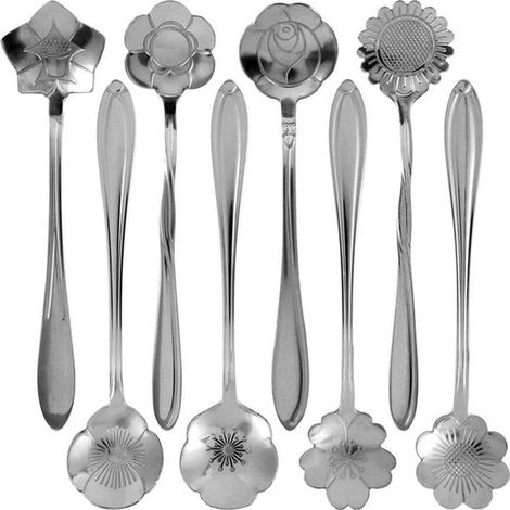 Lot de 8 cuillères à café et à thé en forme de fleur, en acier inoxydable, réutilisables et durables, pour desserts et boissons (1/5)