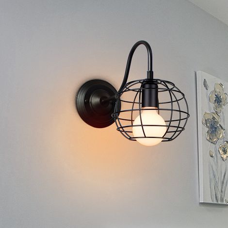 Vintage Applique Murale en Métal Plafonnier Rétro Applique Lampe Cage Abat-jour E27 pour Cuisine Salon Chambre Escalier Noir (1/5)