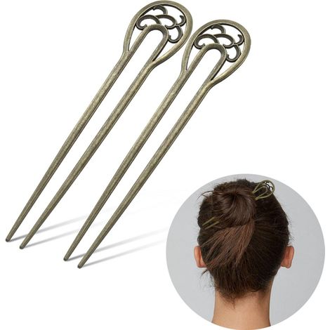 Épingles à cheveux chinoises lot de 2 avec strass et fleurs pour chignon et coiffures féminines (1/5)
