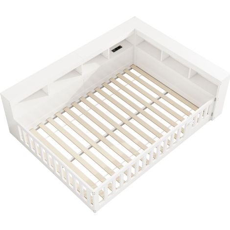 GagaLit banquette 140x190 cm sans matelas, rangement, USB, blanc (1/5)