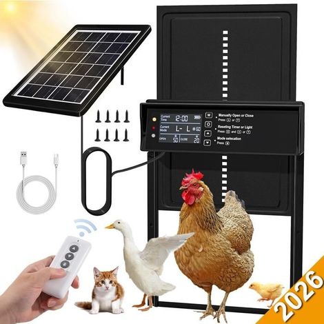 Porte Automatique Poulailler Solaire - Étanche IPX6 - Minuterie d'ouverture - Télécommande Sans Fil - 328x244mm (1/5)