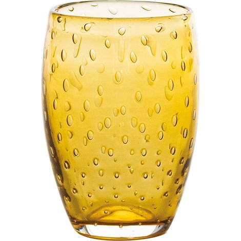 Bolicante Set di 6 Bicchieri Tumbler in Vetro Soffiato a Bocca color Ambra con Effetto a Bollicine Artigianale Stile Muranese 6 pezzi serie Bolicante
