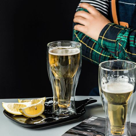Kreatives, wendbares Bierglas, 450 ml, doppelwandig, 19,5 x 9 cm, inklusive Spritzschutz