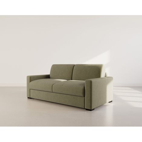 Tristan - canapé lit 3 places convertible express couchage quotidien 140 cm matelas 14 cm en velours côtelé - vert kaki (1/5)