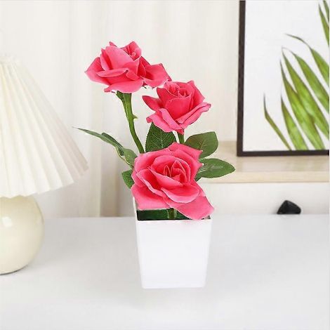 roses artificielles en pot, bonsaï, plante artificielle en plastique, décoration pour la maison, le bureau ou le salonrose rouge (1/5)