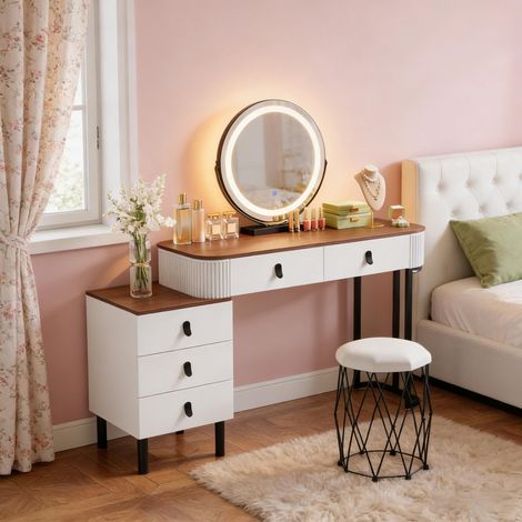Eleganter Umkleidetisch mit Make-up Hocker,Umkleidetisch mit Schublade,Bürotisch(nur mit Make-up-Tisch und Make-up Hocker)