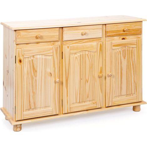 Bahut 3 Portes Pin Massif "Abaco" 130cm Naturel (1/5)