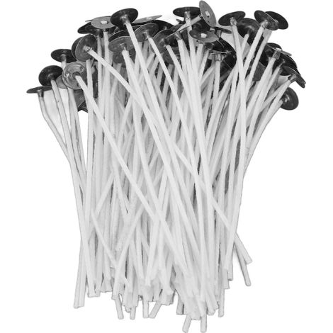 Lot de 100 mèches de bougie pré-cirées 12x1,3cm en coton blanc, faible fumée, idéales pour fabrication artisanale (1/5)