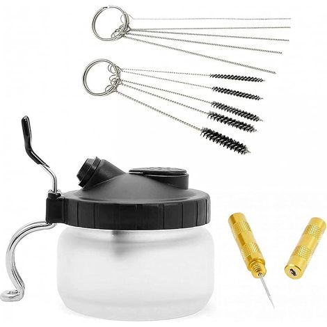 Kit de nettoyage pour aérographe 4 pièces : Pot de nettoyage noir + Alésoir doré + Aiguille de nettoyage + Brosse 101011cm (1/5)