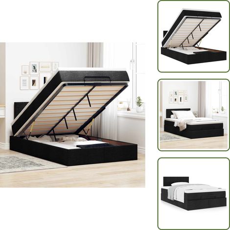 Lit ottoman avec matelas noir 120x190 cm tissu - Cadre De Lit Ottoman - Cadres De Lit Ottomans - Lit Ottoman - Lits Ottomans (1/5)