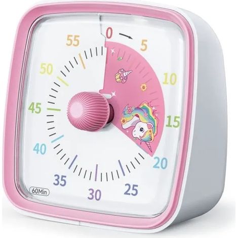 Minuteur Visuel Licorne - AQSACOKIYA - Unicorn Timer Enfant Compte à Rebours de 60 Minutes Minuteur pour Enfants et Adultes(Rose) (1/4)