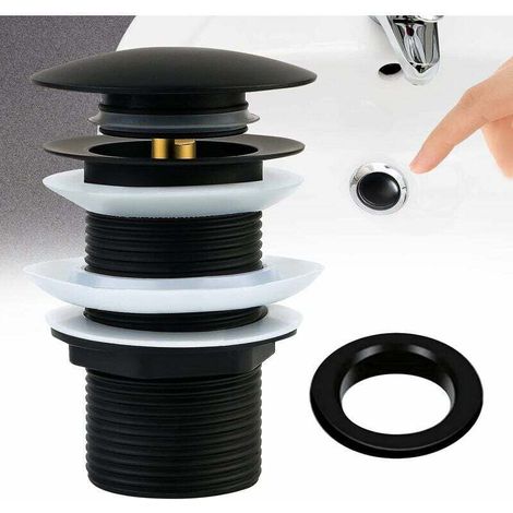 Bonde de Lavabo Sans Trop Plein - Bonde de vidange Pop-up Valve Universel, Bonde de Lavabo Clic Clac Anti-Blocage, Bonde de Vidage Lavabo plein Laiton, Bouchon Lavabo Noir Salle de Bain, sans outils (1/4)