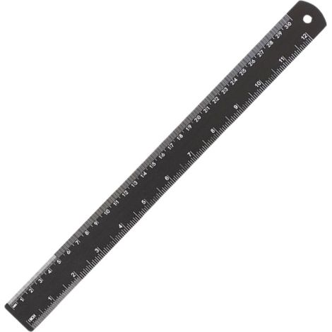 Regla de aleación de aluminio de 30 cm, negra y mate, duradera para mediciones escolares.