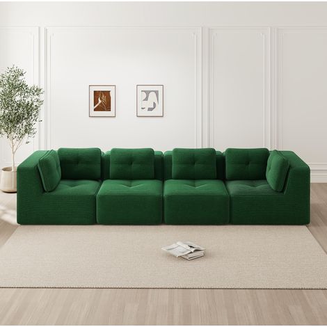 Divano modulare 386x104x69 cm in tessuto verde, 4 posti, senza montaggio - MEUBLIV (1/5)