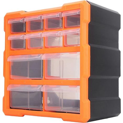 Organisateur de quincaillerie à 12 tiroirs pour bureau, fournitures de bureau et loisirs créatifs - Boîte de rangement translucide pour vis et accessoires - Atelier C