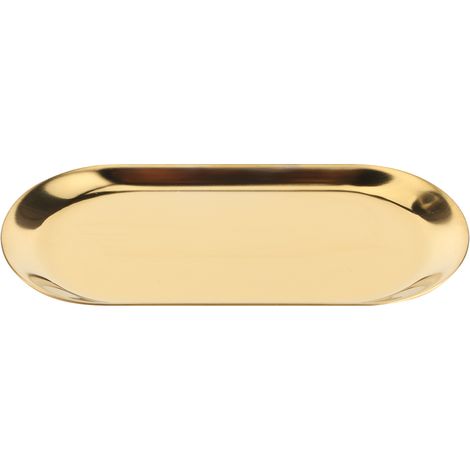 Lot de 5 plateaux ovales en acier inoxydable pour serviettes, cosmétiques et bijoux, avec organiseur de vaisselle et d'assiettes (doré). (1/5)