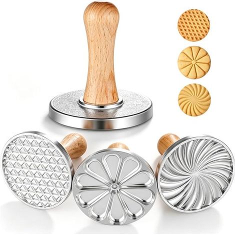 Ensemble de 3 emporte-pièces ronds en métal pour biscuits - Manche en bois - Revêtement antiadhésif - Motifs variés - Design ergonomique - Moules à biscuits - Pour biscuits maison, desserts et pâtisse (1/5)