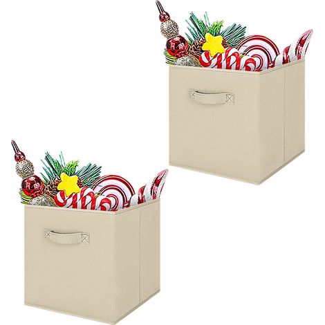 Trintion 2 Pcs Foldable Storage Boxes 27x27x28cm Folding Box Folding Collapsible Organiser for Home and Office(Beige) (1/5)