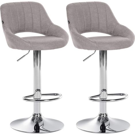 Lot de 2 tabourets de bar avec repose-pieds pivotant et réglable en tissu gris et métal TDB10809 (1/5)