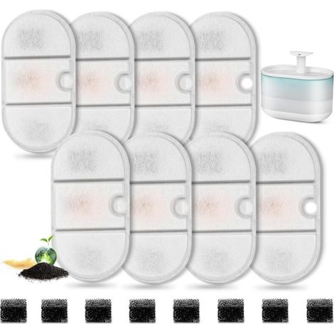 Set of 8 cat water fountain filters with 8 sponges, replacement filter for 71oz/2.1L water fountain PLWF002 Dog water capsule (1/5)