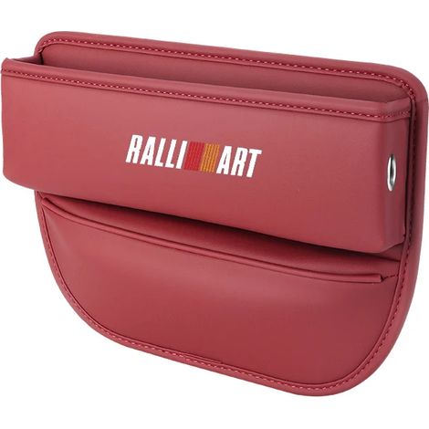 Boîte de rangement (rouge) pour l'espace entre les sièges auto, compatible avec les accessoires intérieurs en cuir Ralliart Mitsubishi Lancer 9, 10, ASX, Outlander, Pajero et Mirage. (1/5)