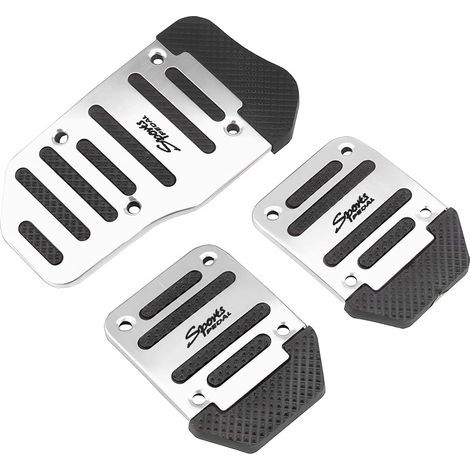 Kit de 3 pédales de voiture à transmission manuelle, accessoires esthétiques et sportifs (pédales d'accélérateur, de frein et d'embrayage), sans perçage et antidérapantes (argent). (1/5)