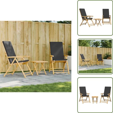Ensemble de bistro pliante 3 pcs et coussins gris foncé bambou - Meubles De Jardin - Salon De Jardin - Mobilier Extérieur - Ensemble Bistrot - Chaises Inclinables (1/5)