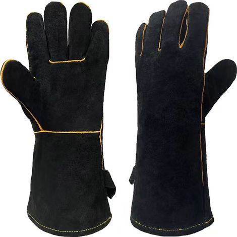 Gant de Soudeur en Croûte de Cuir de Vachette pour Soudage MIG - Taille 40cm, 1 Paire - Gants de Travail de Haute Qualité - Couleur : Noir