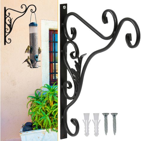 Jiubiaz Blumenhaken 4er Set mit Blättern, Metall Schwarz Wandhalterung für Pflanzen und Gartendeko