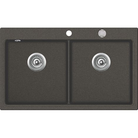 Granitspüle W-DB860 - Grau, Doppelbecken, ab 90er Unterschrank, 86 x 51 cm