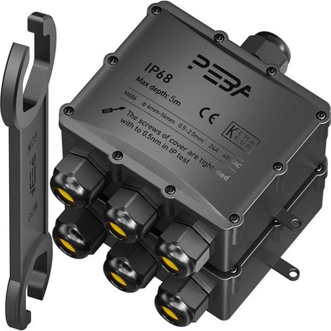 Boîte dérivation étanche extérieur IP68, Connecteur étanche à 4 Voies pour câble de Ø4-14 mm de diamètre, Boîte dérivation extérieur pour jardin et câble souterrain, Noir 2 pièces (1/5)