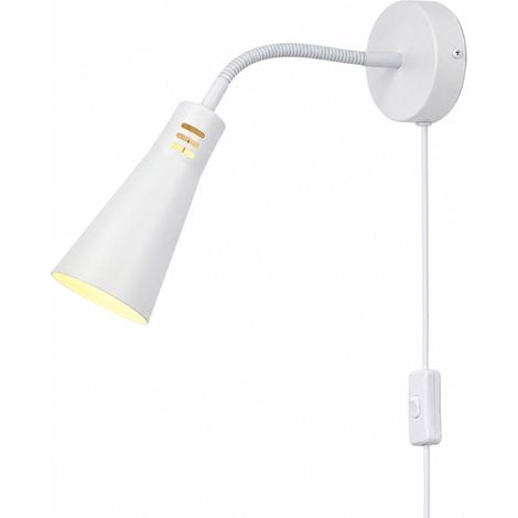 Relaxdays Lámpara de pared, cuello flexible, cable con interruptor, E14, metal, cama, rincón de lectura, blanca (1/5)