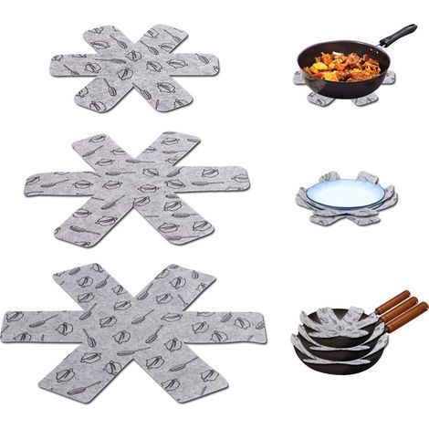 Protection Casseroles et Protège-Poêle, 15 Pcs Feutre Rembourré Imprimé Premium Coussinets D'intercalaire Séparé et Protéger Les Surfaces de Ustensiles de Cuisine pour Eviter Les Rayures (Gris) (1/4)