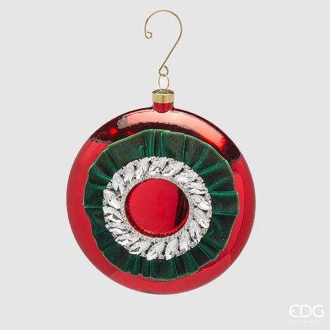 EDG Enzo De Gasperi Addobbo Medaglione di Natale Strass D 12 Cm L 5 Cm Vetro Red