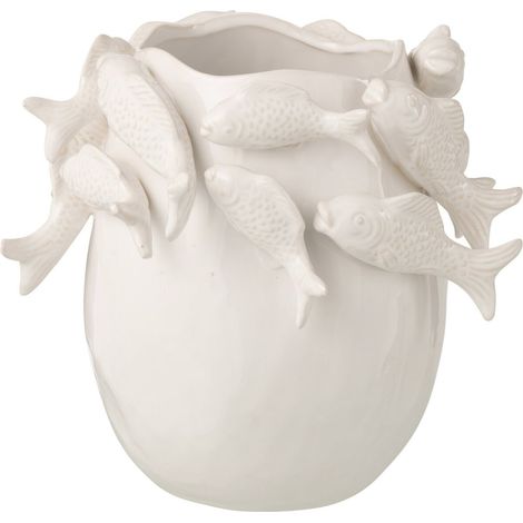 Vase poisson écru en poterie - écru (1/2)