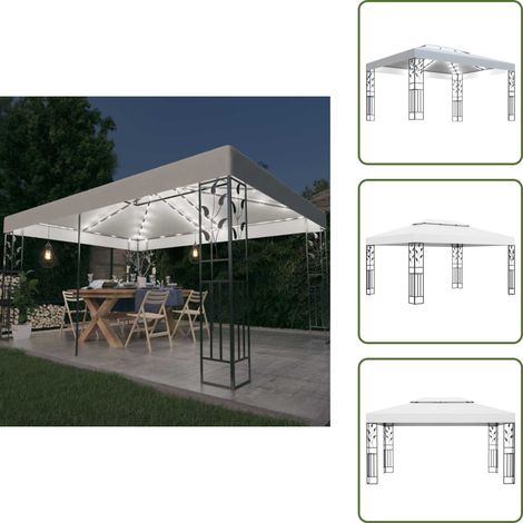 Tonnelle avec double toit et lumières LED 3x4 m Blanc - Tente Extérieure - Abri Jardin - Tonnelle Décorative - Éclairage Solaire - Guirlande Lumineuse (1/5)
