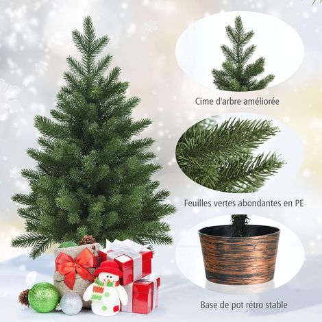 COSTWAY Sapin de Noël Artificiel de Table 60 cm sans Lumières avec 50 Rameaux Matériau PE Pot de Style Rétro Décoration Miniature (1/5)