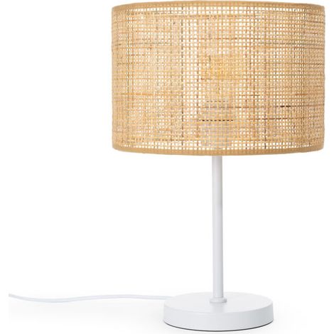 – Lampe à poser rotin et métal Baracoa blanc – Type d'ampoule E27 – Compatible ampoules RGB/CCT – Pour espaces variés (1/5)