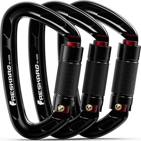 Kletterkarabiner, automatisch verriegelnde Karabiner, 25 kN-2550 kg, CE-zertifiziert, stark, für Bergsteigen, Hundeleine, Boxsack, Feuerwehrmann, Hängematte, Schlüsselanhänger, groß 10 cm, schwarz und (1/5)