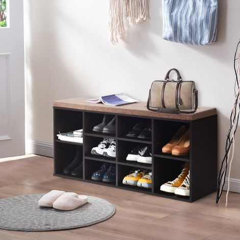 Meuble à Chaussures Banc à Chaussures avec Coussin Capacité 150 Kg Grand Rangement en Bois 104X30X48 Cm Marron Maison Chic (1/4)