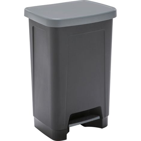 SUNDIS Step Bin, pattumiera con pedale 50L, rettangolare, in plastica riciclata, nero e antracite, per cucina, ufficio, lavanderia, garage, officina (1/3)