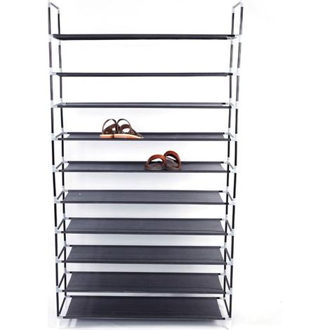 10-Tier Non-Woven Fabric Shoe Rack with Handle - Easy Assembly and Stylish Black Design for Home Organization (1/5)