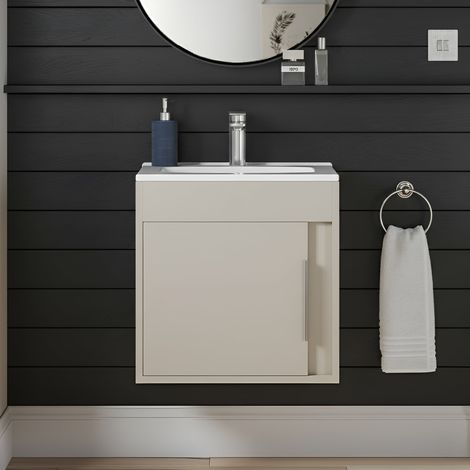 Signature Helsinki Wall Hung 1-Door Vanity Unit with Basin 510mm Wide - Matt Latte (1/4)