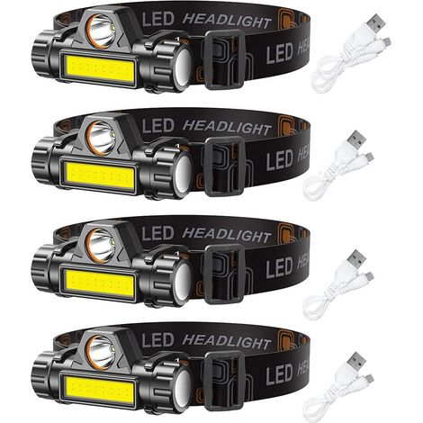 Linterna frontal LED, paquete de 4 linternas frontales LED recargables para correr, acampar, hacer senderismo y más. Linterna frontal recargable por USB con lúmenes. (1/5)