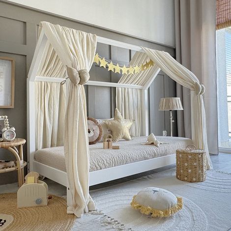 Ciel de lit en mousseline double pour 70x140 Ecru (1/4)