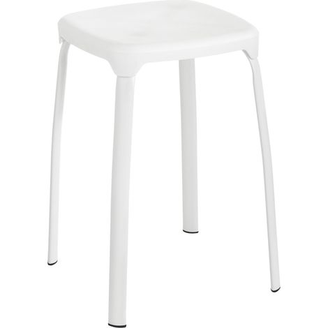 Wenko – Tabouret de douche blanc 29x46 cm – Acier verni et plastique – Charge max 110 kg – Surface facile à nettoyer – Pour environnements humides (1/4)
