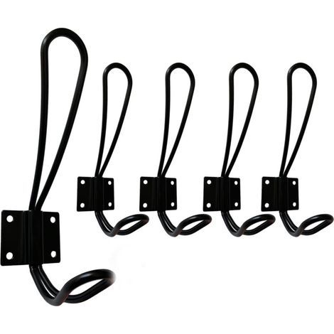 Cintre mural noir, 5 pièces crochet mural et crochet à linge pour la maison Vintage Metal Heavy Duty hook pour entrée salle de bain WC meubles de cuisine (1/4)