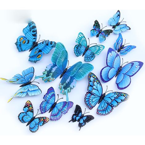 Stickers muraux papillons réalistes 3D double couche - Autocollants papillons colorés en PVC pour la décoration du salon